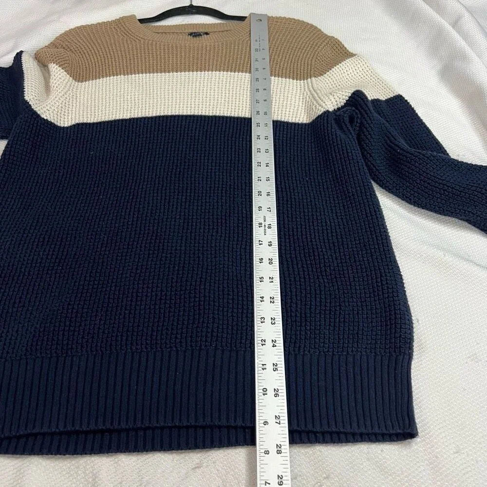 J. Crew Factory Tan White Navy Blue 100% Cotton Sweater Sz M‎ Mens
